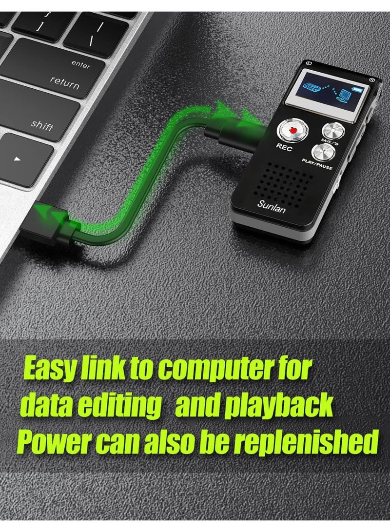 Digital Voice Recorder for Lectures - USB Rechargeable Dictaphone Sound Audio Recorder, 16GB Voice Recorder with MP3 Player, Double Sensitive Microphone - Image 5